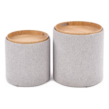 Set of 2 AVIKO stools, Ø 38/45 cm, grey/beige