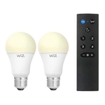 Set of 2 Dimmable A60 LED Bulbs, E27, 9W, 230V, 2700K Warm White, Wi‑Fi + Remote Control - WiZ