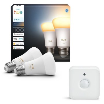 Set of 2 dimmable LED bulbs Philips Hue WHITE AMBIANCE E27/8,1W/230V 1000-20000K + motion sensor