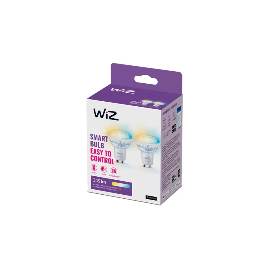 Set of 2 dimmable LED bulbs with motion sensor PAR16 GU10/4,7W/230V 2700-6500K CRI 90 Wi-Fi - WiZ