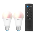 Set of 2 Dimmable LED RGBW A60 Bulbs E27/9W/230V 2200–6500K Wi‑Fi + Remote Control - WiZ