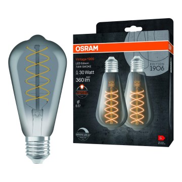Set of 2 Dimmable LED Vintage Filament Bulbs E27, 7.8W, 230V, 1800K - Osram