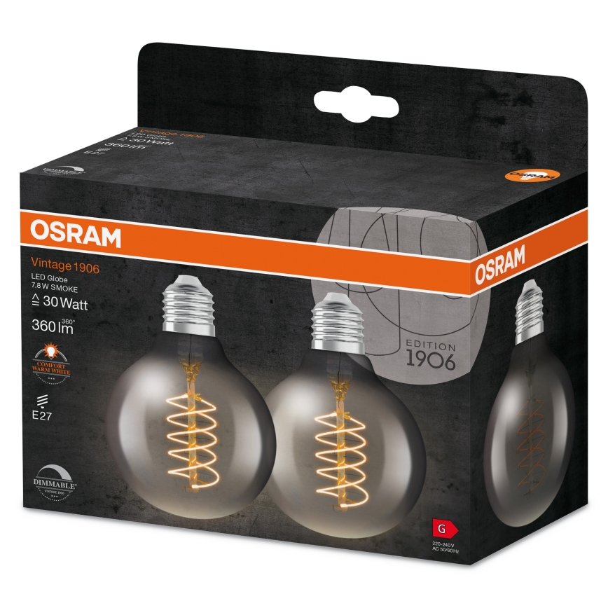 Set of 2 dimmable LED Vintage Filament bulbs, E27 / 7.8W / 230V / 1800K - Osram