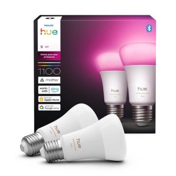 Set of 2 Dimmable Philips Hue White and Color Ambiance LED bulbs E27/8,1W/230V 1000-20000K