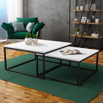 Set of 2 DUAL coffee tables 76x76/66x66 cm black/white