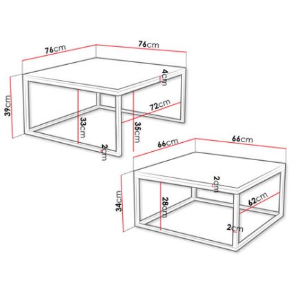 Set of 2 DUAL coffee tables 76x76/66x66 cm black/white