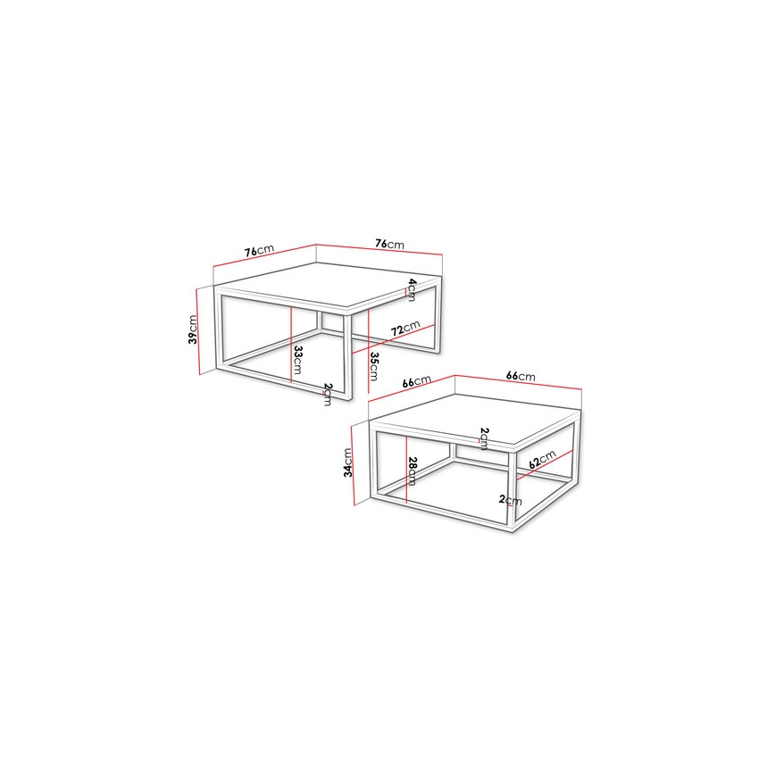 Set of 2 DUAL coffee tables 76x76/66x66 cm black/white