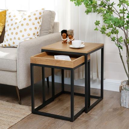 Set of 2 ELDUR Brown/Black Side Tables