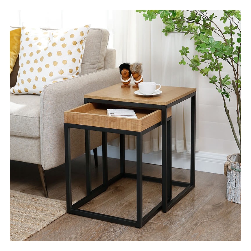 Set of 2 ELDUR Brown/Black Side Tables
