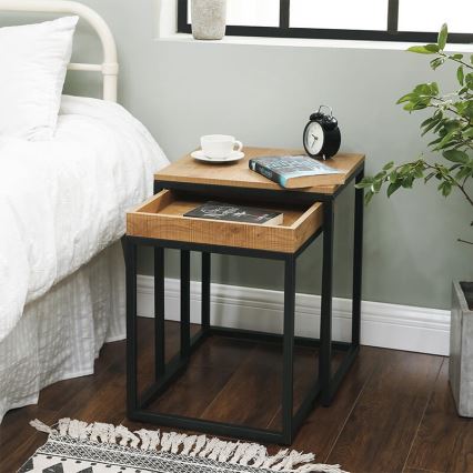 Set of 2 ELDUR Brown/Black Side Tables