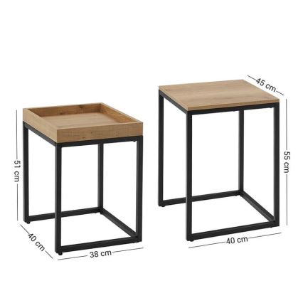 Set of 2 ELDUR Brown/Black Side Tables