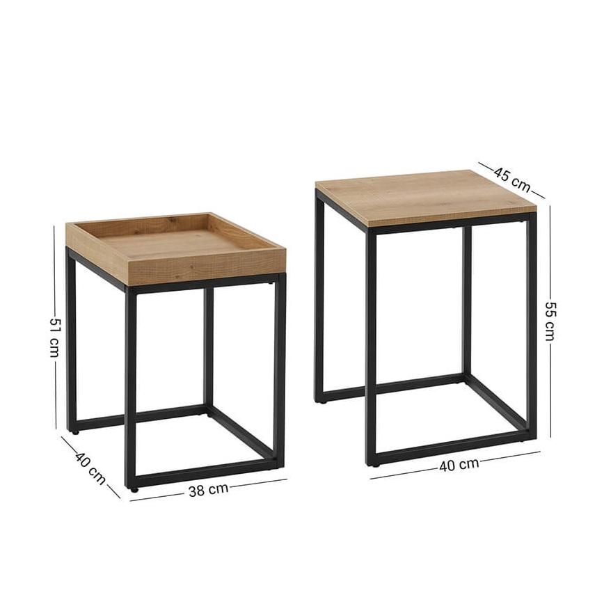 Set of 2 ELDUR Brown/Black Side Tables
