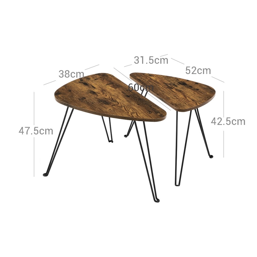 Set of 2 ELDUR Brown/Black Side Tables