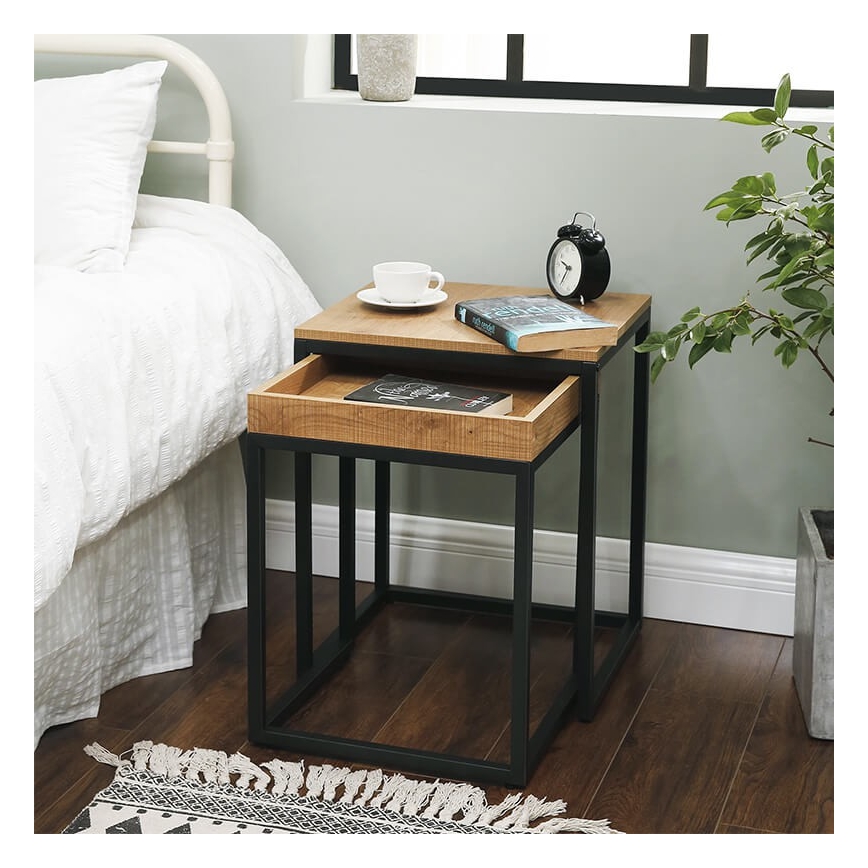 Set of 2 ELDUR side tables, brown/black