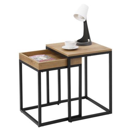 Set of 2 ELDUR side tables, brown/black