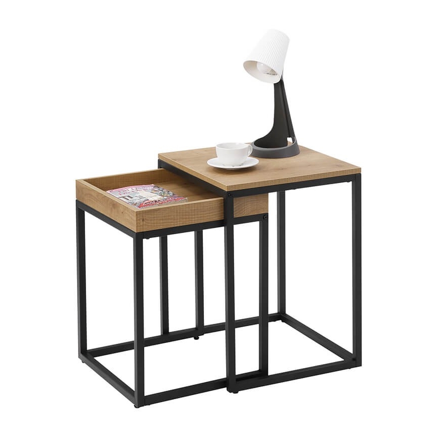 Set of 2 ELDUR side tables, brown/black