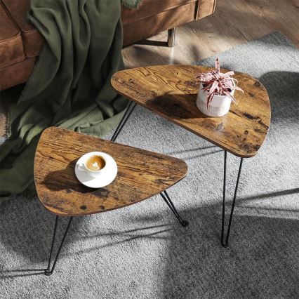 Set of 2 ELDUR side tables, brown/black