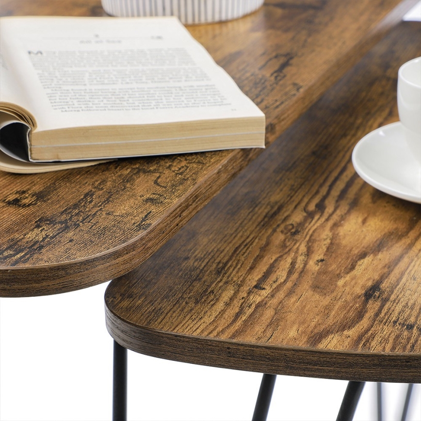 Set of 2 ELDUR side tables, brown/black