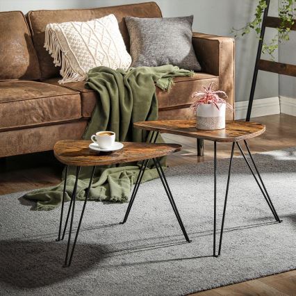 Set of 2 ELDUR side tables, brown/black