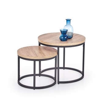 Set of 2 JENO Coffee Tables, Oak/Black