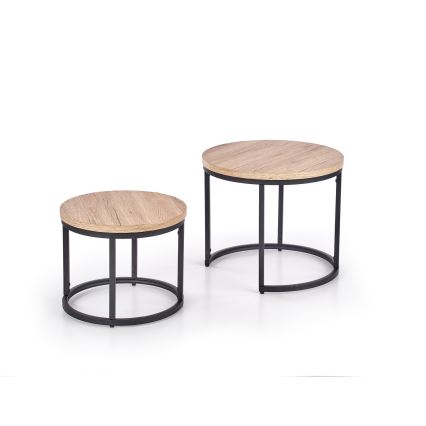 Set of 2 JENO Coffee Tables, Oak/Black