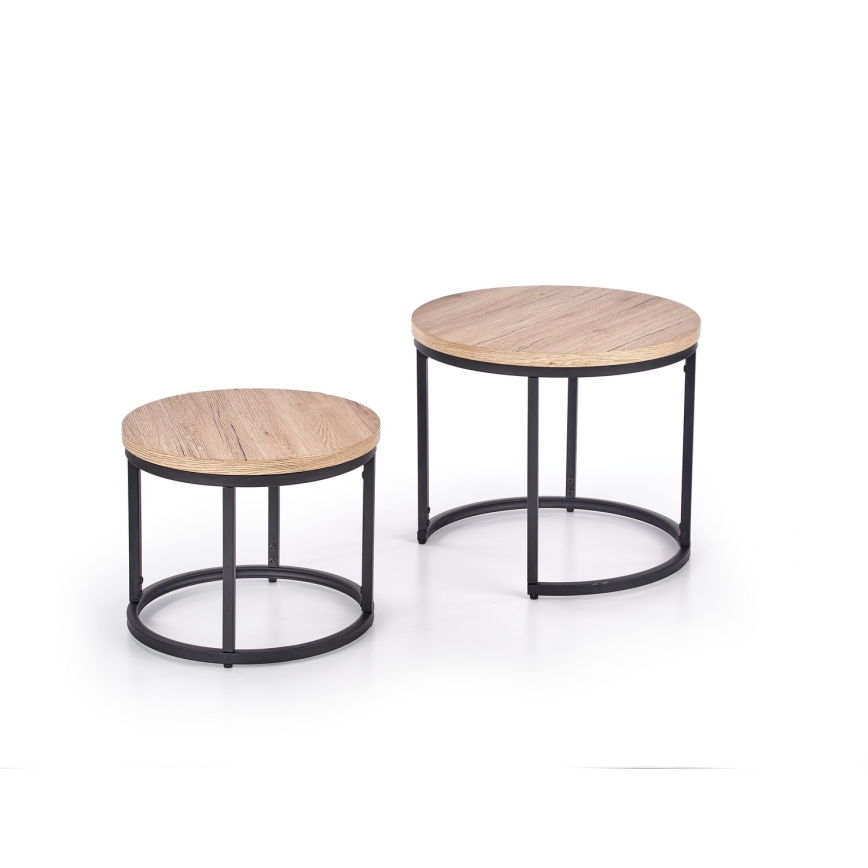 Set of 2 JENO Coffee Tables, Oak/Black