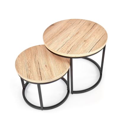 Set of 2 JENO Coffee Tables, Oak/Black