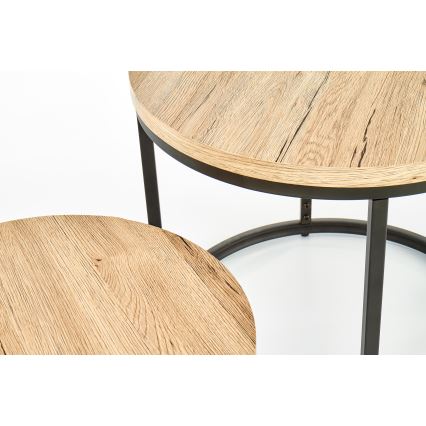 Set of 2 JENO Coffee Tables, Oak/Black