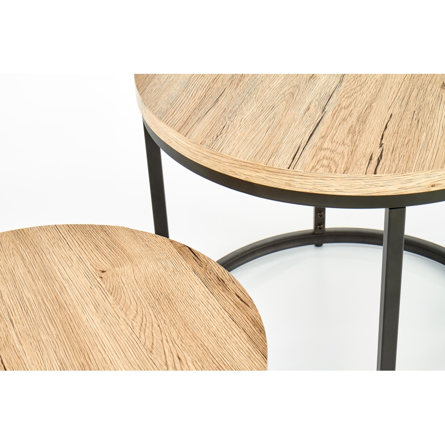 Set of 2 JENO Coffee Tables, Oak/Black