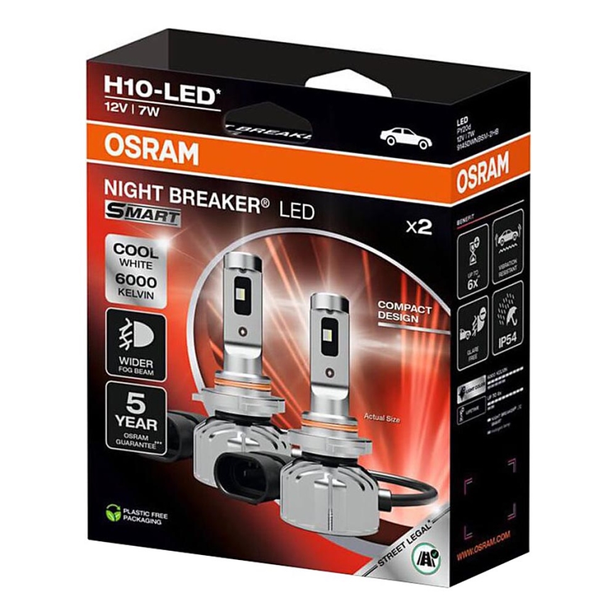 Set of 2 LED car bulbs NIGHT BREAKER SMART H10 PY20d/7W/12V 6000K - Osram