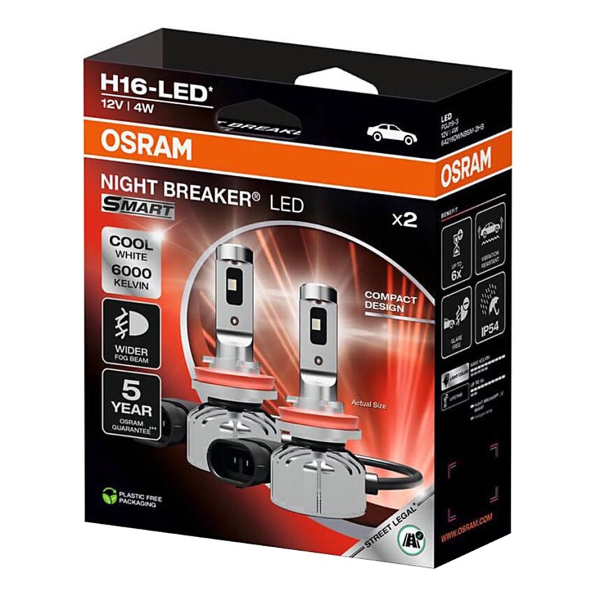 Set of 2 LED car bulbs NIGHT BREAKER SMART H16 PGJ19-3/4W/12V 6000K - Osram