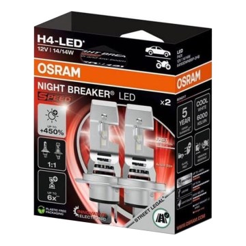 Set of 2 LED Headlight Bulbs NIGHT BREAKER SPEED H4 P43T/14W/12V 6000K - Osram
