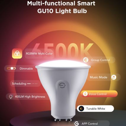 Set of 2 Dimmable LED RGBWW GU10 Bulbs MATTER 4,8W/230V 2700-6500K Wi-Fi - Govee