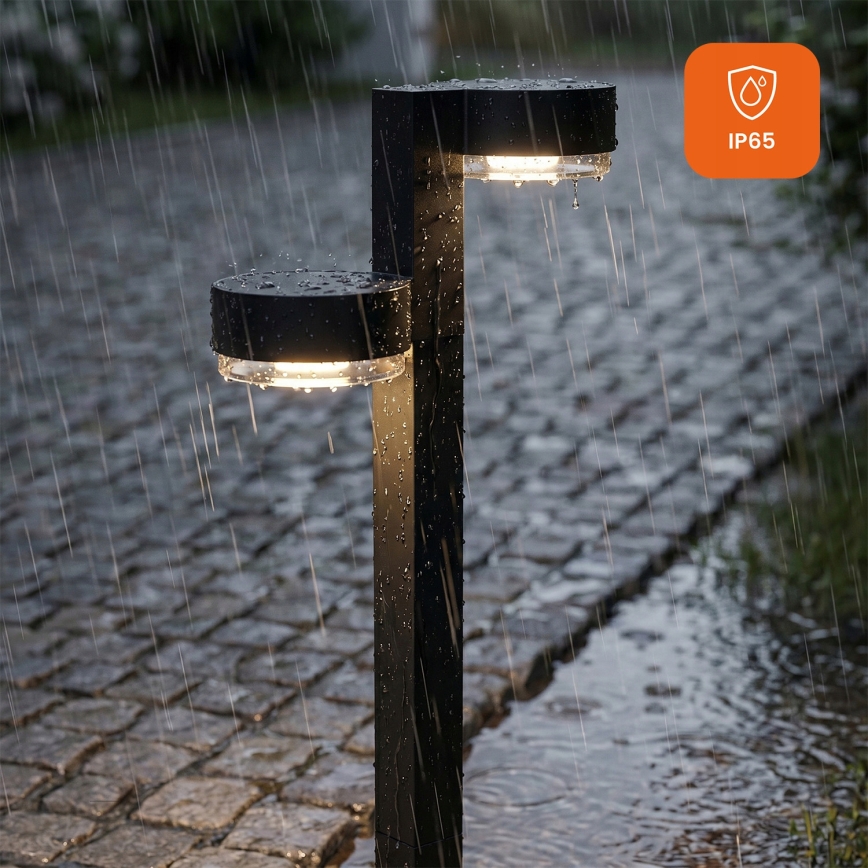 Set of 2 LED solar lamps – 2xLED/1W/3.7V, 1200 mAh, 55 cm, IP65, black