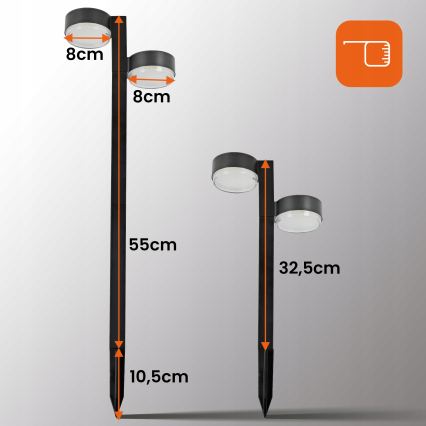 Set of 2 LED solar lamps – 2xLED/1W/3.7V, 1200 mAh, 55 cm, IP65, black