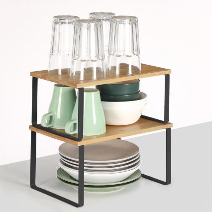Set of 2 MARGE storage shelves, black/brown
