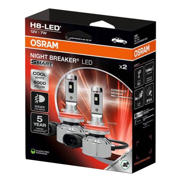 Set of 2 NIGHT BREAKER SMART H8 LED automotive bulbs PGJ19-1/7W/12V 6000K - Osram