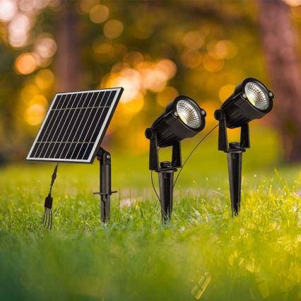 Set of 2 Outdoor Solar Lamps 2xLED/1.2W/3.7V IP65 3000K 4000 mAh