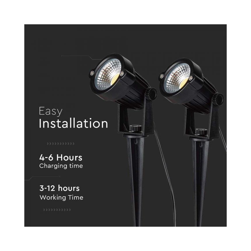 Set of 2 Outdoor Solar Lamps 2xLED/1.2W/3.7V IP65 3000K 4000 mAh