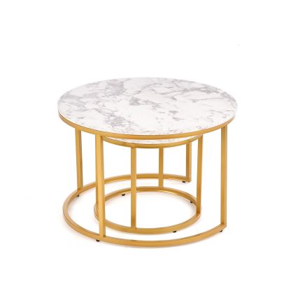 Set of 2 PACILA coffee tables in marble/gold finish