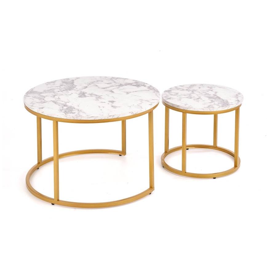 Set of 2 PACILA coffee tables in marble/gold finish