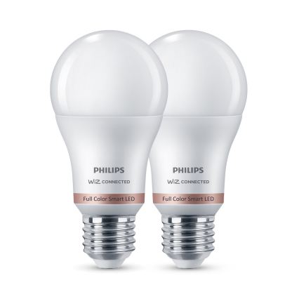 Set of 2 Philips SMART A60 E27 RGB LED dimmable bulbs, 8.5W/230V, 2200–6500K + remote control
