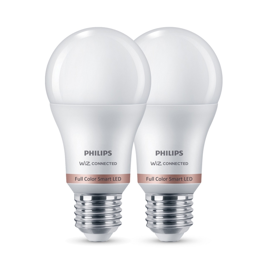Set of 2 Philips SMART A60 E27 RGB LED dimmable bulbs, 8.5W/230V, 2200–6500K + remote control