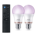 Set of 2 Philips SMART A60 E27 RGB LED dimmable bulbs, 8.5W/230V, 2200–6500K + remote control