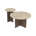 Set of 2 PURO coffee tables Ø 40/70 cm walnut/travertine