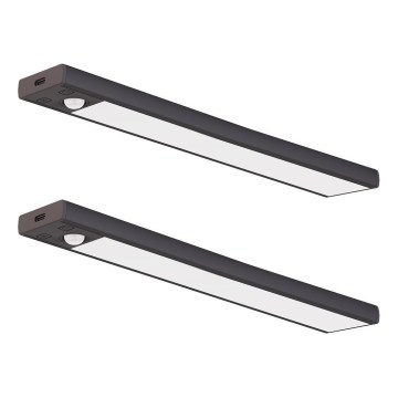 Set of 2 Rechargeable LED Furniture Lights with Motion and Twilight Sensor VIRO LED/1.2W/3.7V 800 mAh 3000/4000/6500K 30 cm Black
