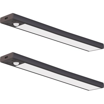 Set of 2 Rechargeable VIRO LED Furniture Lights with Motion and Dusk Sensor, 1.2W / 3.7V, 800 mAh, 3000/4000/6500K, 30 cm, Black