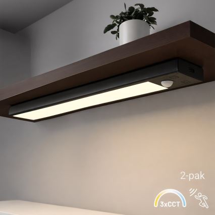 Set of 2 Rechargeable VIRO LED Furniture Lights with Motion and Dusk Sensor, 1.2W / 3.7V, 800 mAh, 3000/4000/6500K, 30 cm, Black