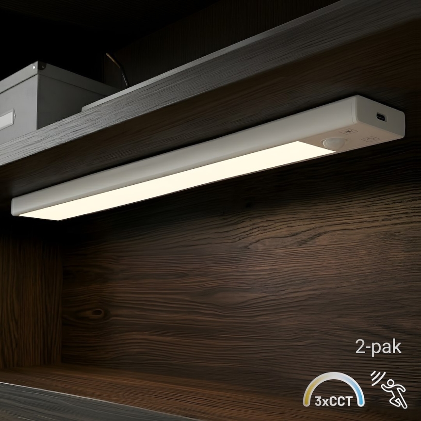 Set of 2 VIRO Rechargeable LED Furniture Lights with Motion and Dusk Sensor, 1.2W / 3.7V / 800 mAh, 3000/4000/6500K, 30 cm, White