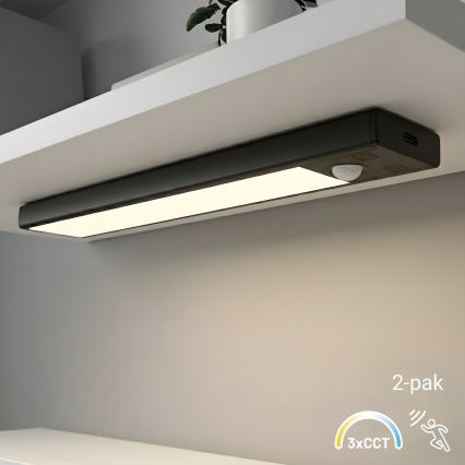 Set of 2 VIRO rechargeable LED furniture lights with motion and dusk sensor, 1 W LED, 3.7 V, 800 mAh, 3000/4000/6500 K, 20 cm, Black